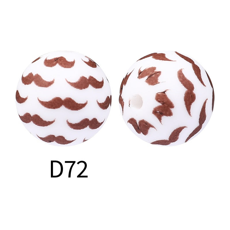 50Pcs 15mm Colored pattern printed silicone beads 74