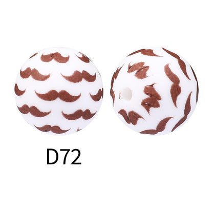 50Pcs 15mm Colored pattern printed silicone beads 74