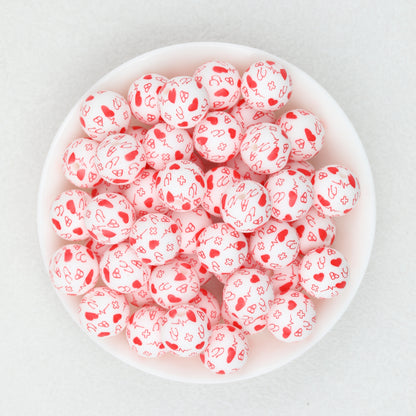 Valentine Theme 15mm Silicone Beads Printed Pattern 50pcs 4