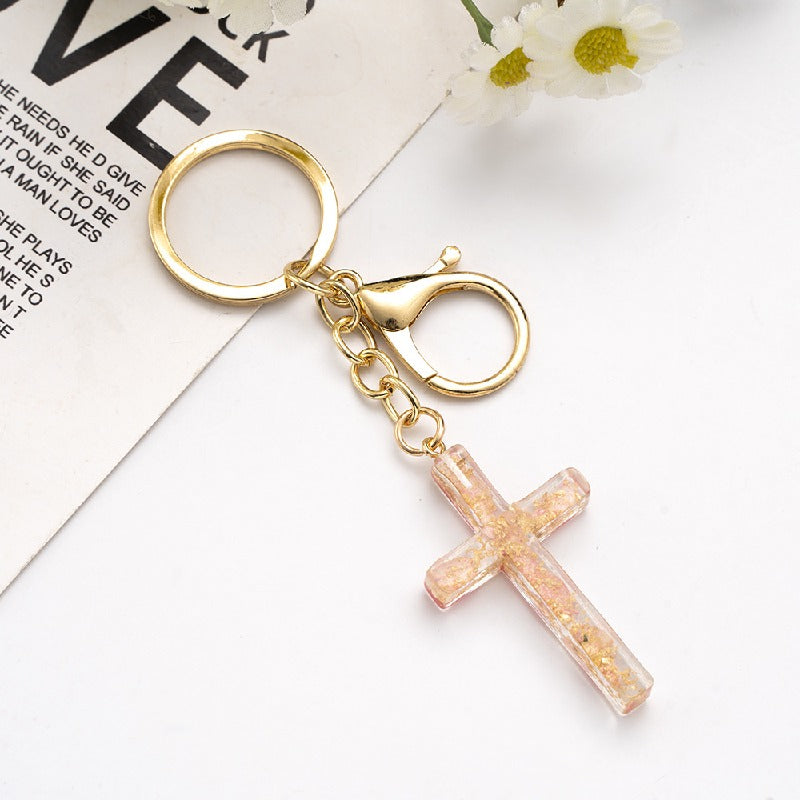 Handmade Acrylic Flower Cross Keychain Creative Pastel Colors 8