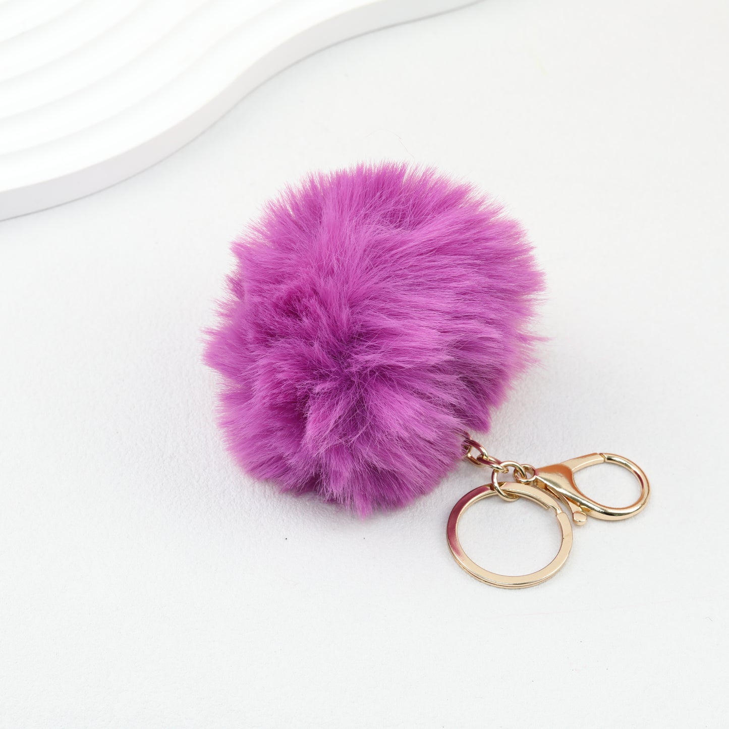 Pom Pom Keychain Fluffy Imitation Rex Rabbit Fur Ball 8cm With Lobster Clasp