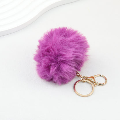 Pom Pom Keychain Fluffy Imitation Rex Rabbit Fur Ball 8cm With Lobster Clasp