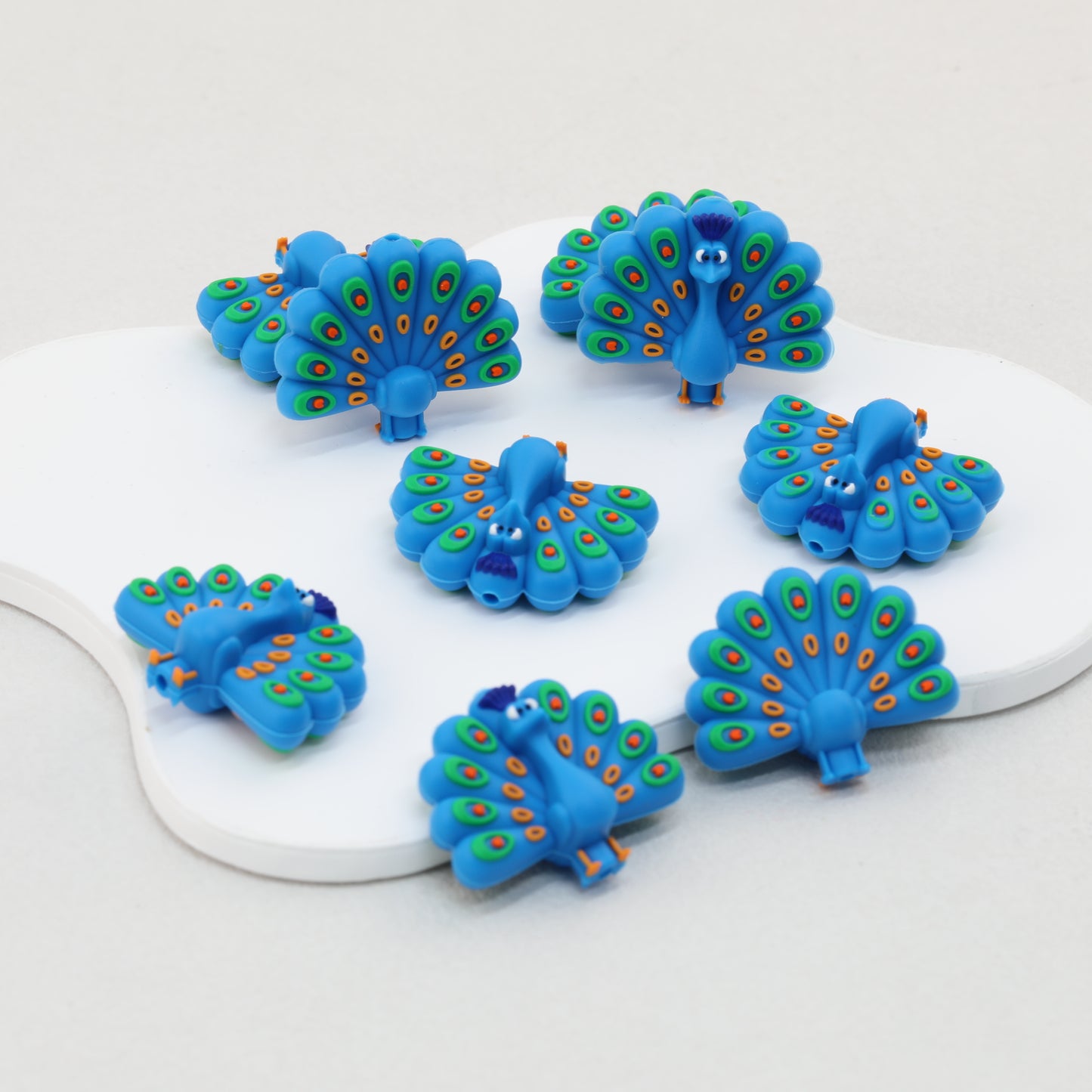 Blue 3D Peacock Silicone Focal Beads with Hole 20pcs 3
