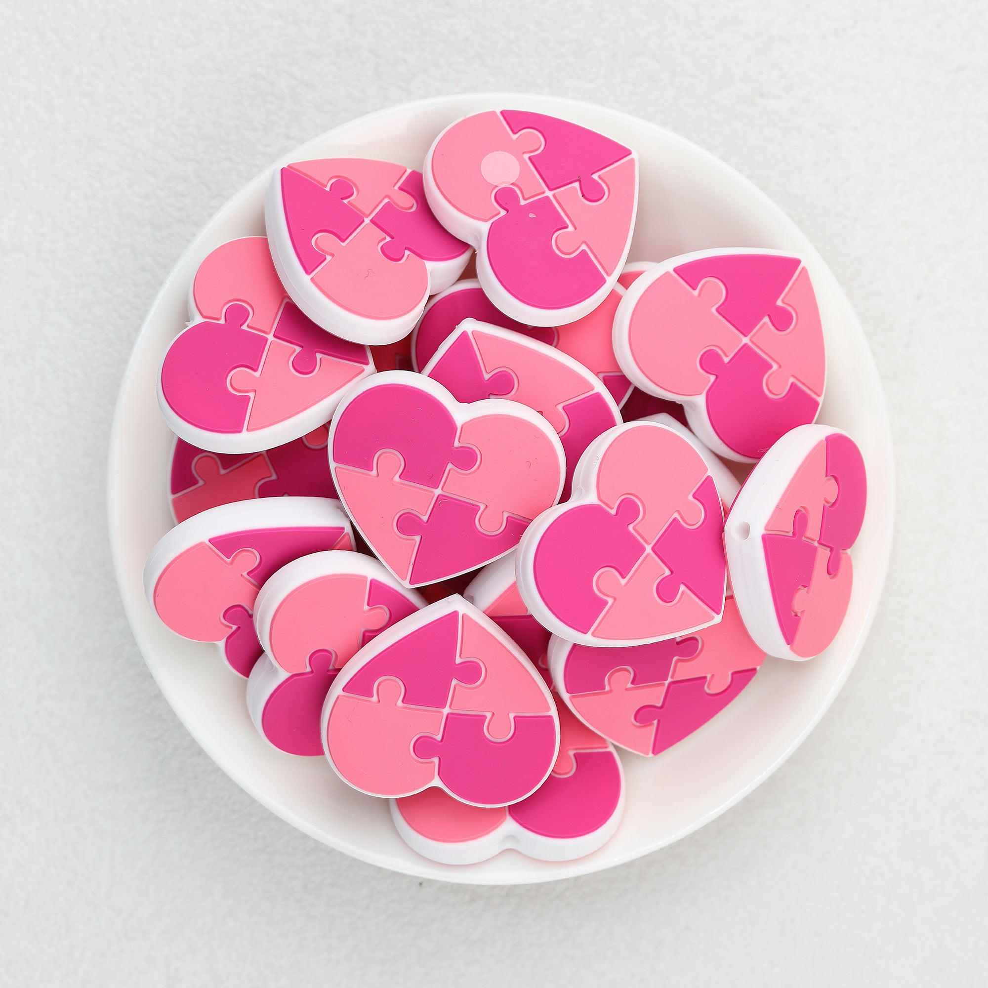  Pink Puzzle Heart Silicone Focal Beads 20Pcs 2