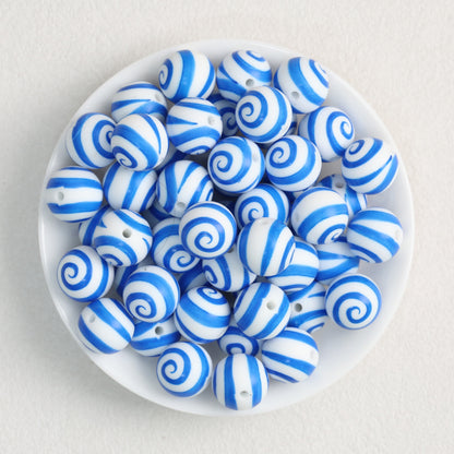 Colorful 15mm Swirl Pattern Priented Round Silicone Beads 50pcs 6