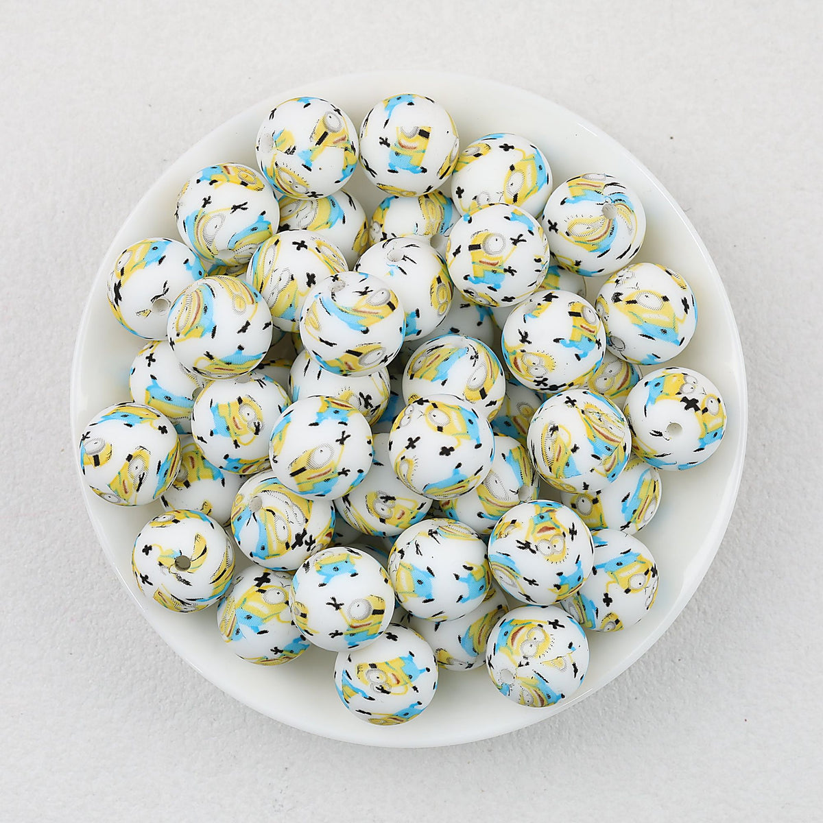 15mm Printed Cartoon Pattern Silicone Round Beads 50pcs - Minion