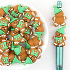 3D Gingerbread Silicone Focal Beads Wholesale, Green Knit Hat Christmas Design