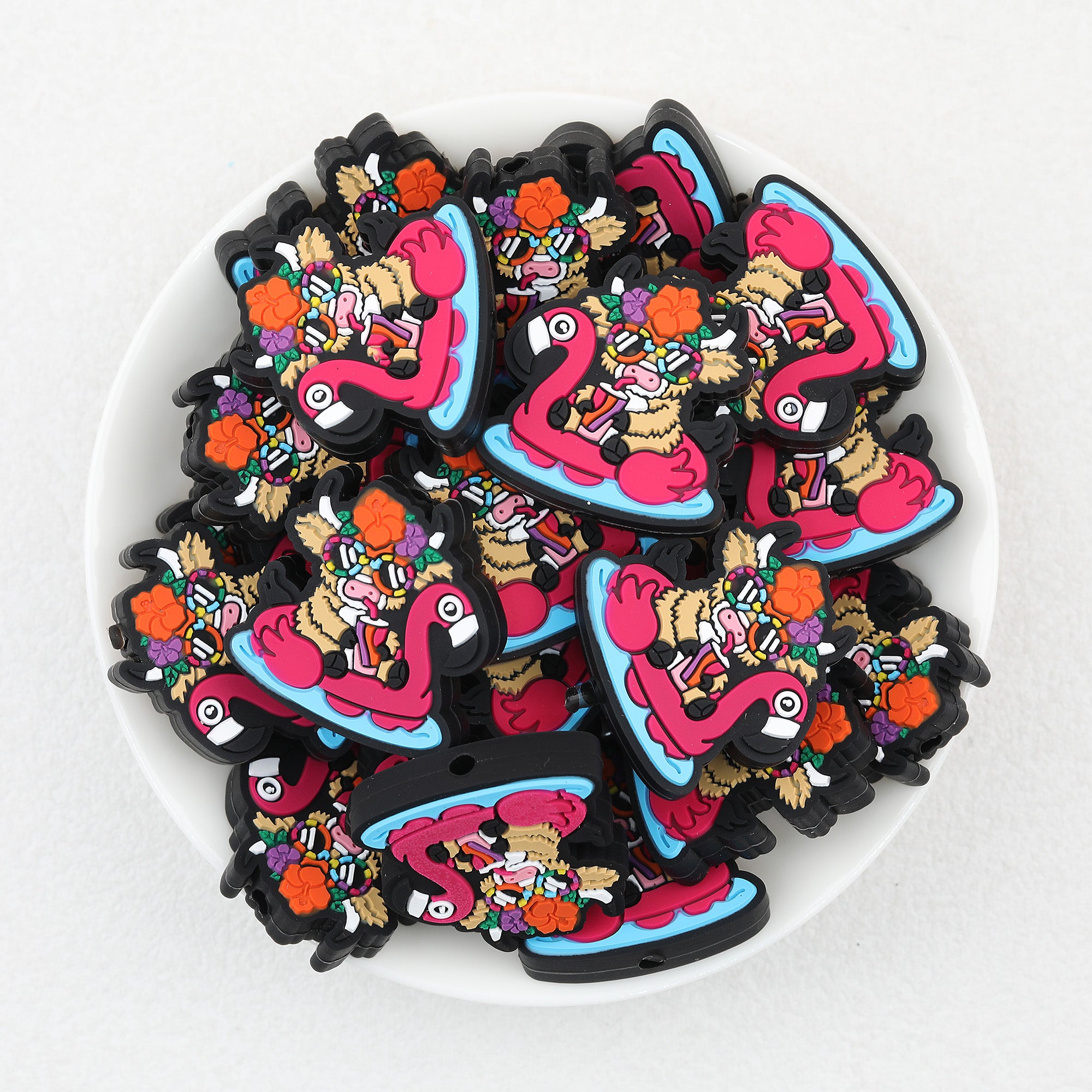 Flamingo Swimming Circle Drink Cow Silicone Focal Beads 20Pcs  2