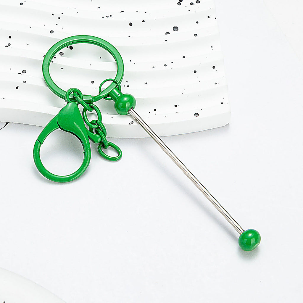 Beadable Keychain Bar Metal Slender Shaft Polished Ball Lobster Clasp