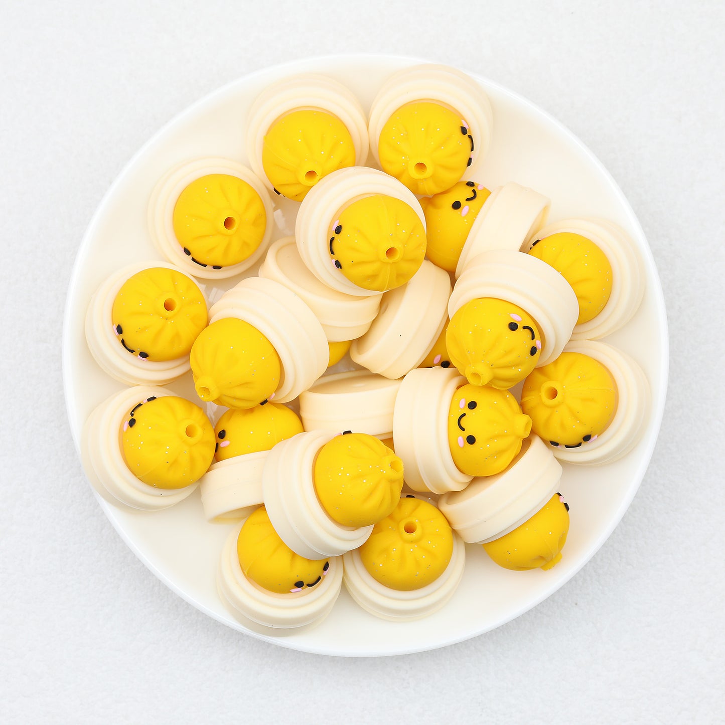 3D Colorful Steamer Glitter Buns Silicone Focal Beads 20pcs 9