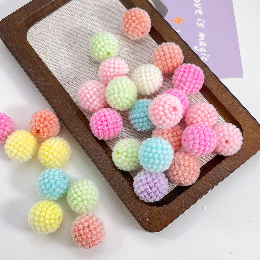 20mm Bubblegum Acrylic Flocked Beads Soft Texture 50pcs