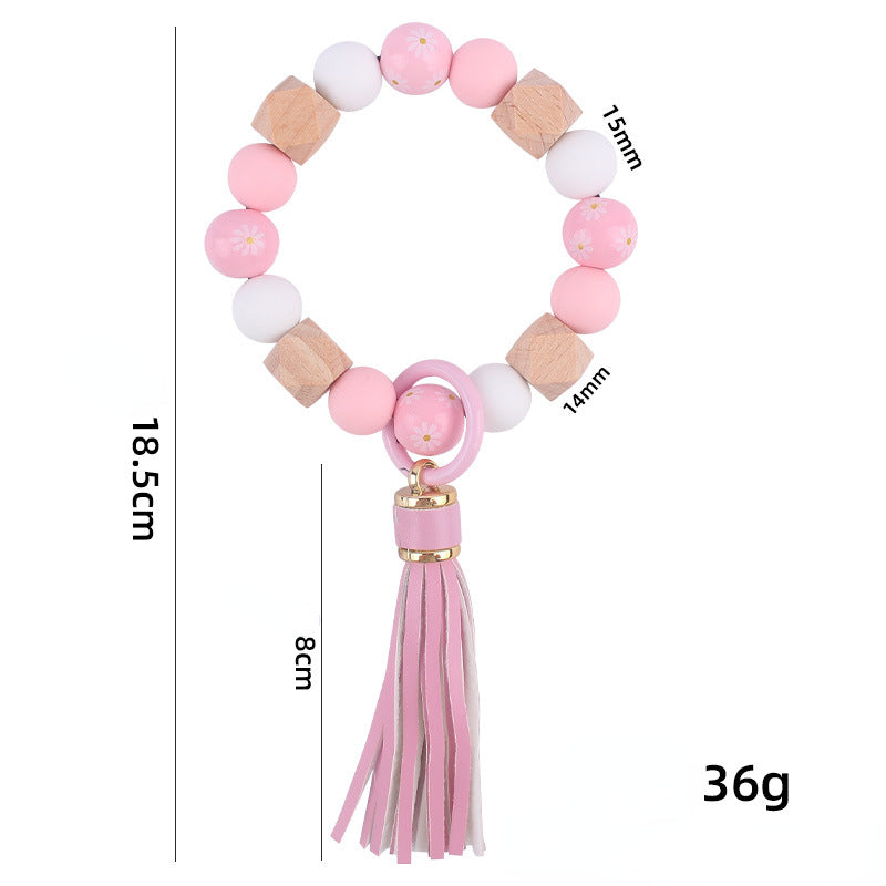Daisy Tassel Silicone Beaded Wristlet Keychain Colorful Charm 5