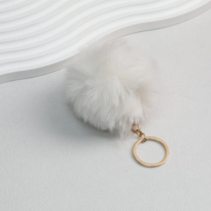 Pom Pom Keychain Plush Violet Faux Fur Ball Gold Ring 8cm