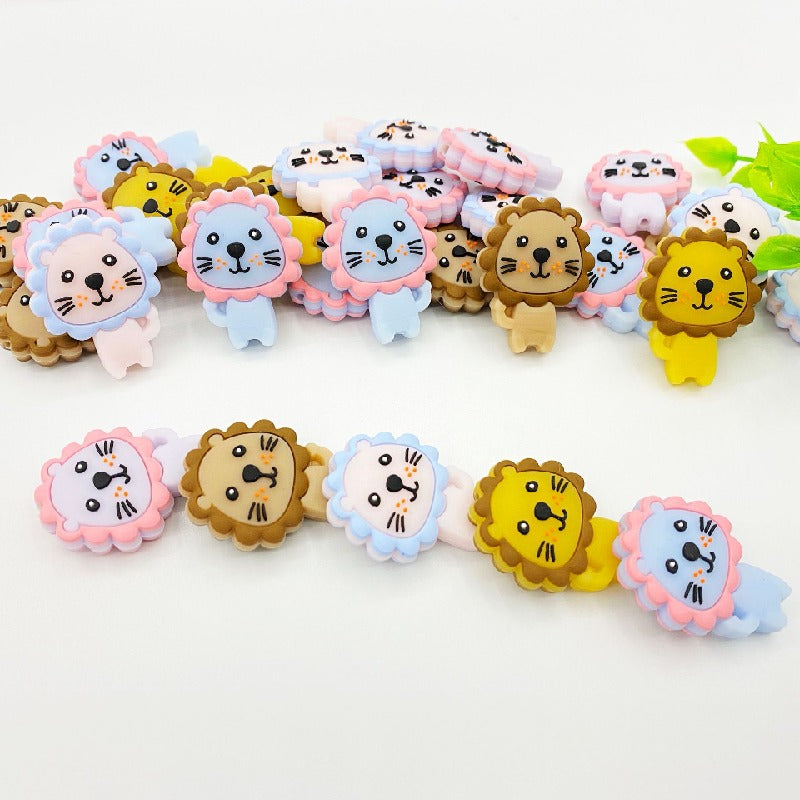 Silicone Focal Beads Lion Pastel Mane Animal Faces 20pcs 4