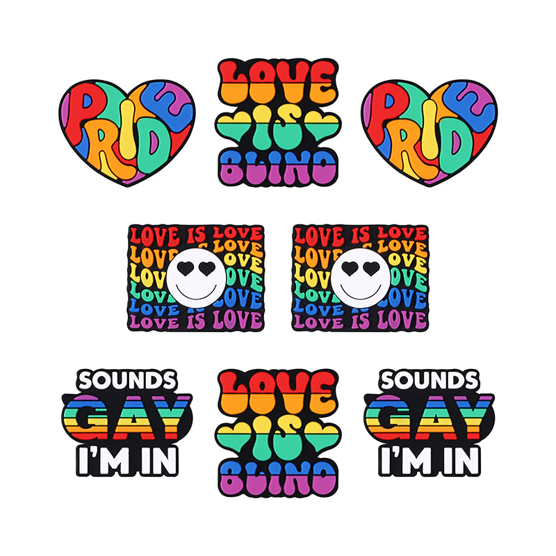 Silicone Focal Beads Rainbow Pride Bold Typography Hearts 20pcs 10