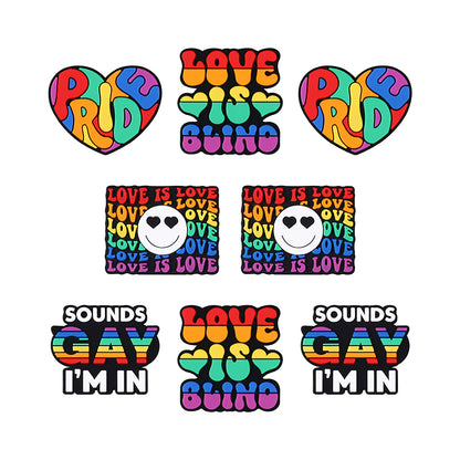 Silicone Focal Beads Rainbow Pride Bold Typography Hearts 20pcs 10