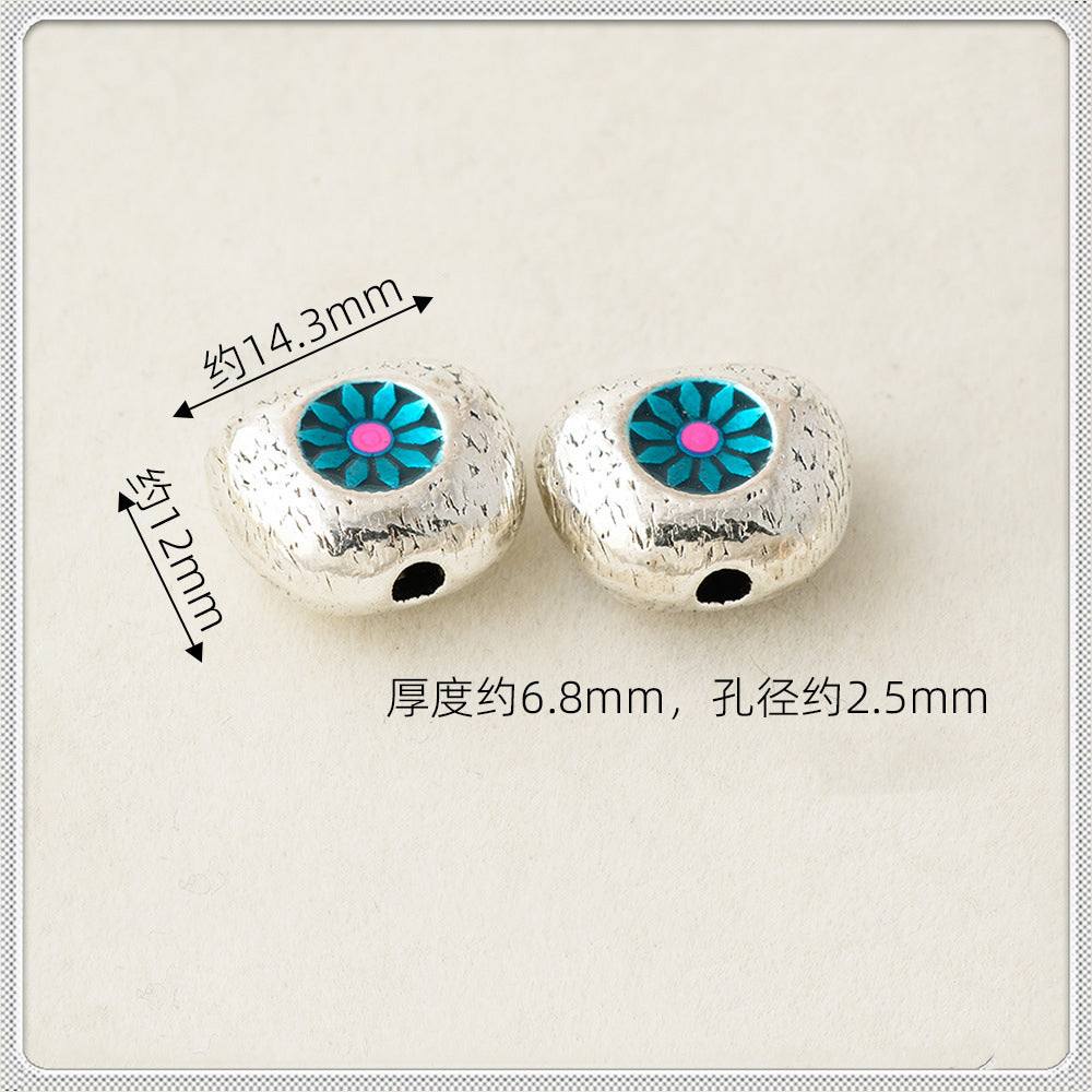 Oval Sunflower Metal Beads Cloisonne Enamel Alloy 10pcs 7