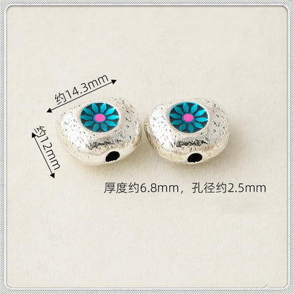 Oval Sunflower Metal Beads Cloisonne Enamel Alloy 10pcs 7