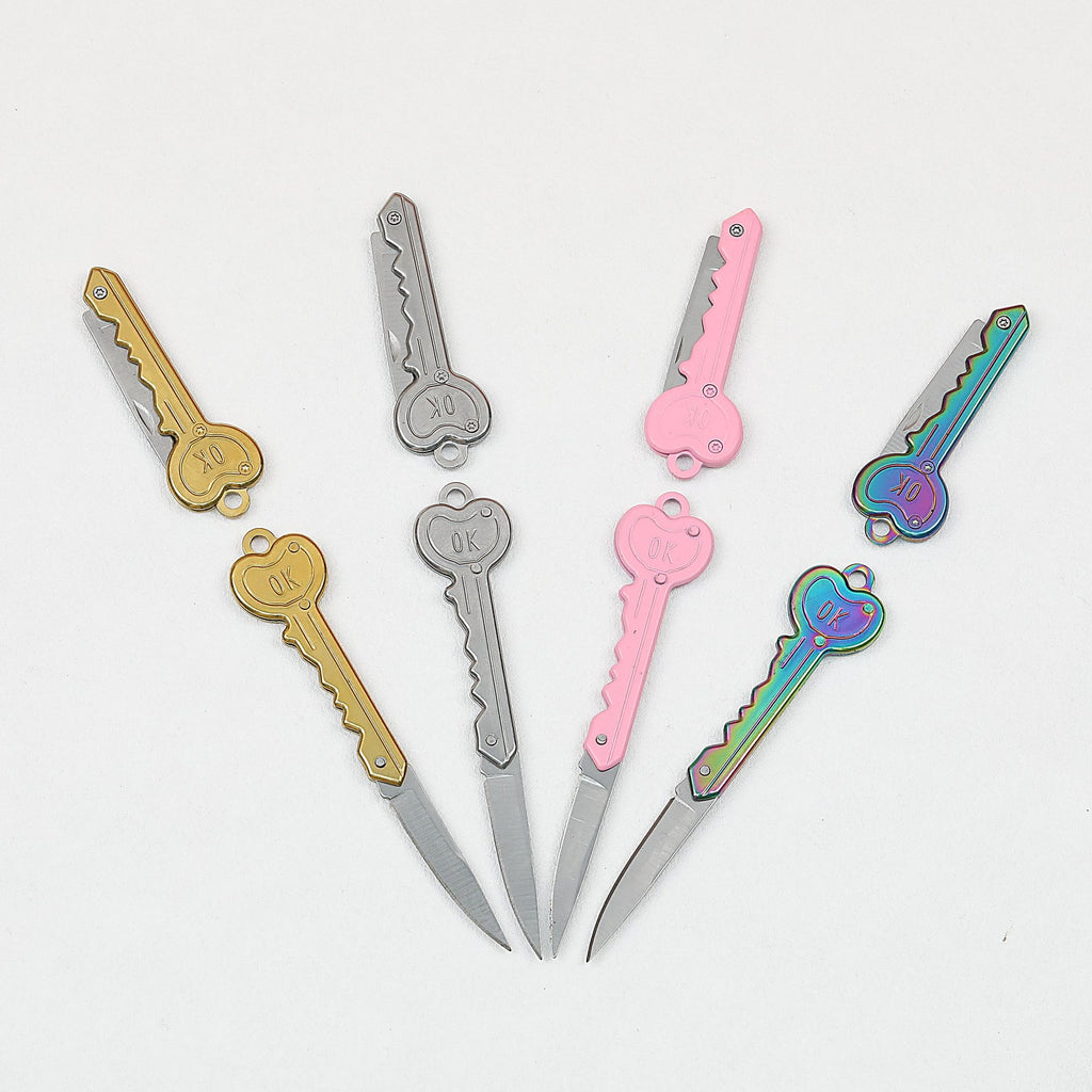 Mini Folding Self Defense Keychain Stainless Steel Key Shape 2pcs