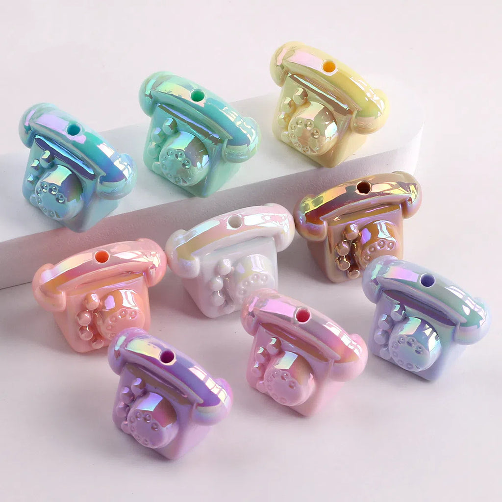 UV Plating Vintage 3D Landline Telephone Acrylic Beads 30mm 50pcs