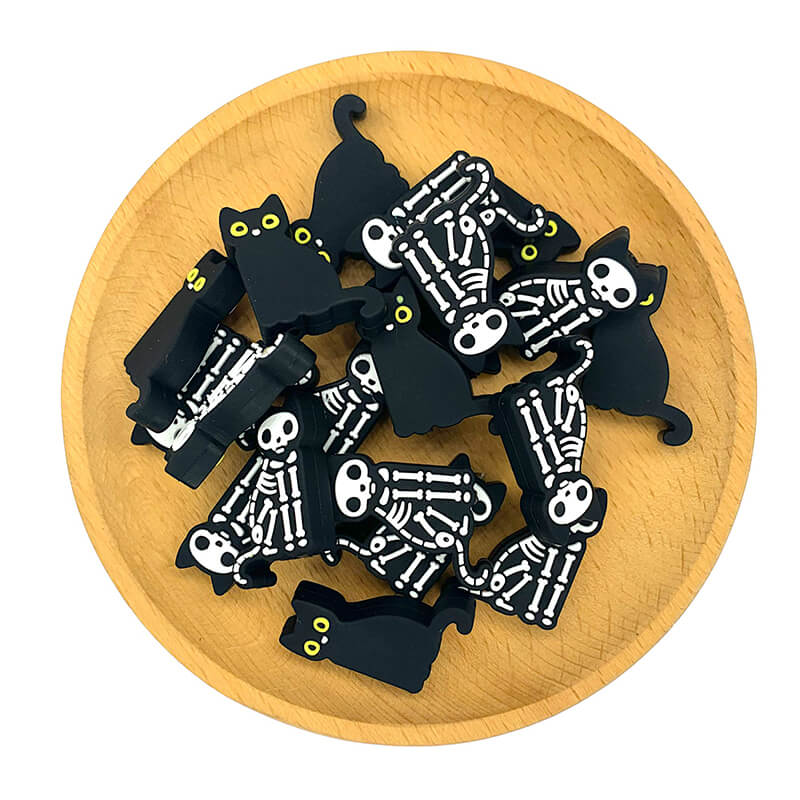 Silicone Focal Beads Skull Cat Double Sides Different 2