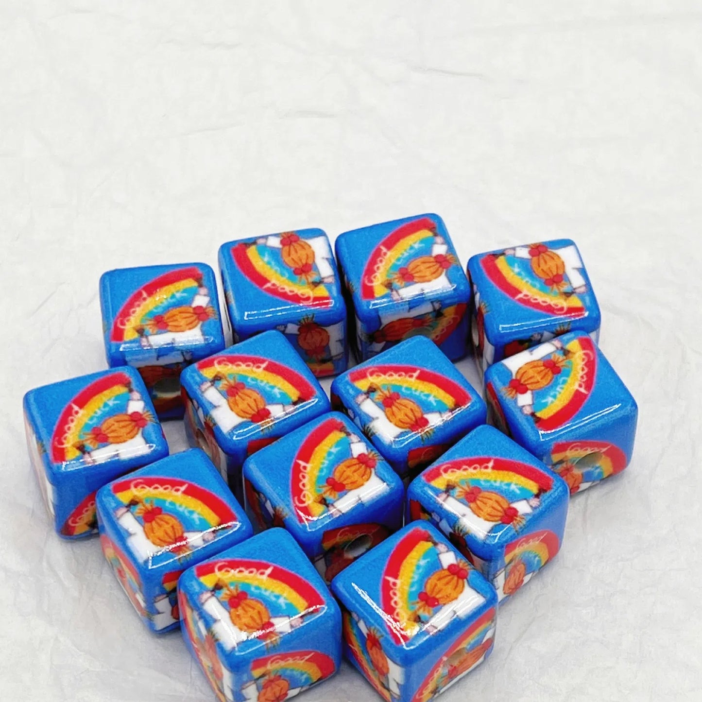 Square Acrylic Beads 14mm Coco Chan'S Letters Series Pattern 10pcs 9