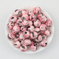 15mm Floral Printed Silicone Round Beads Soft Pastel Color 50pcs - Pink Fern