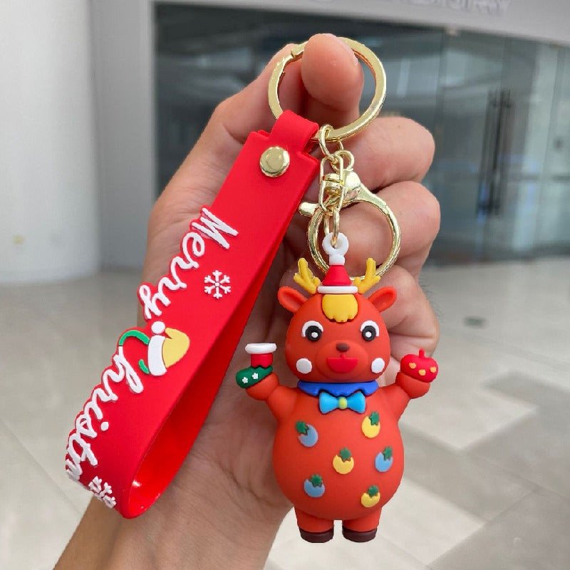 Silicone Christmas Elk Snowman Keychain Colorful Holiday Characters 8
