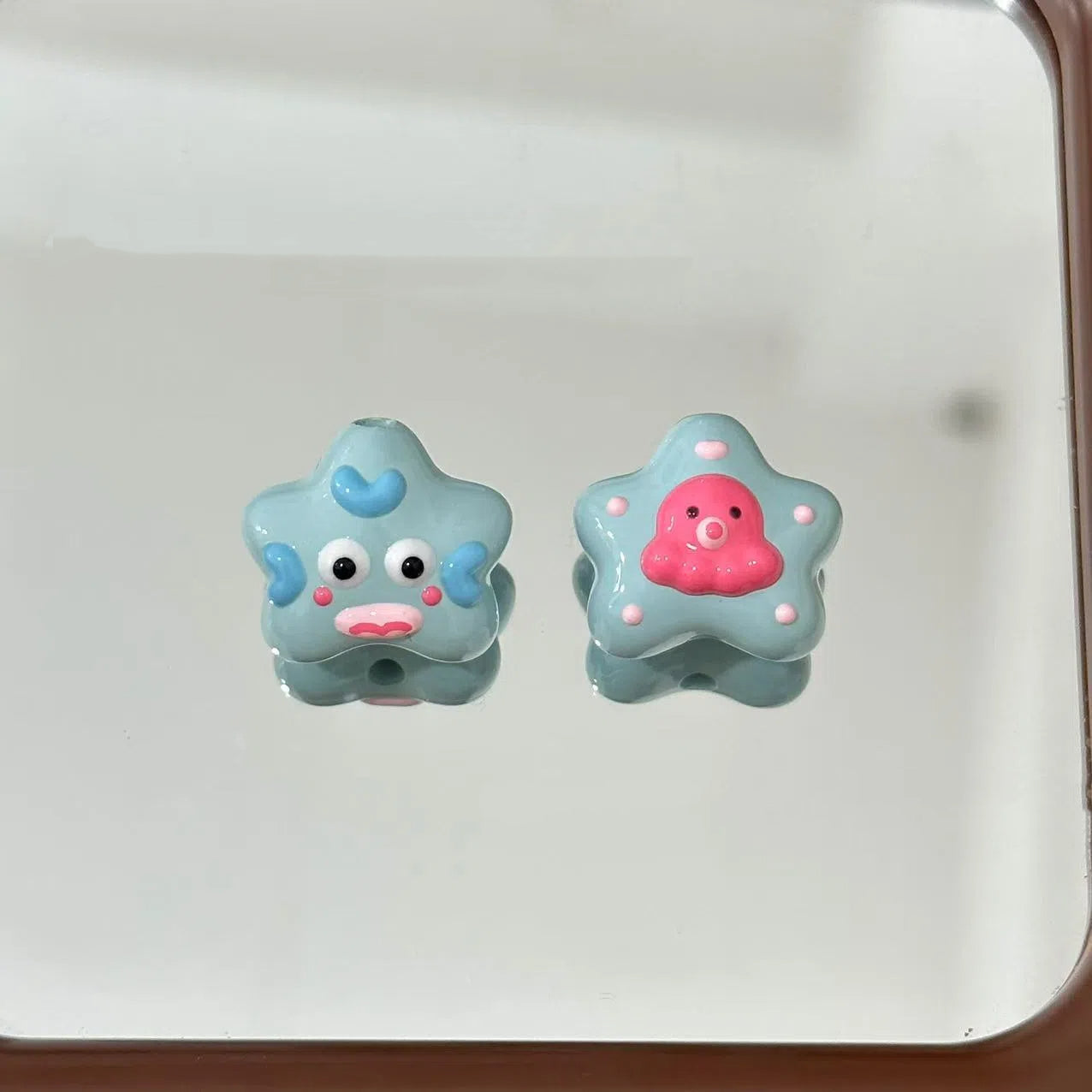 Hand Painted Star Acrylic Beads Colorful Pastel Design 5pcs 2