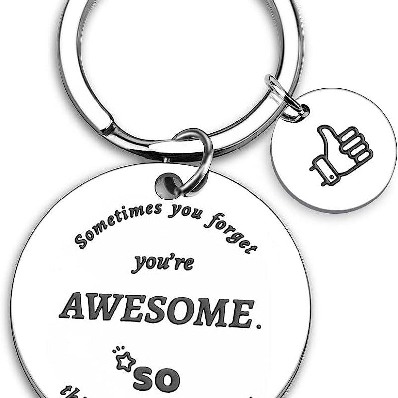 Inspirational Stainless Steel Keychain You Are Awesome Message Thumbs Up Charm