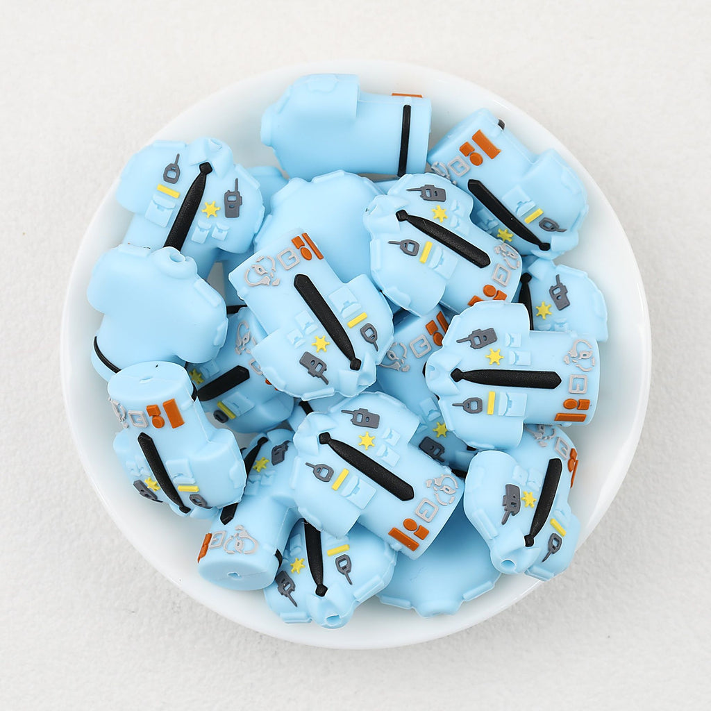 Police Uniform 3D Silicone Focal Beads Blue Black 20pcs