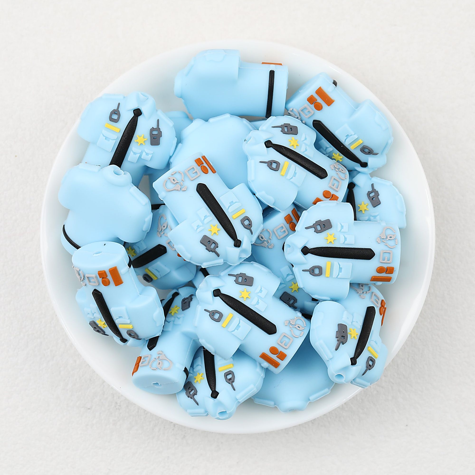 Police Uniform 3D Silicone Focal Beads Blue Black 20pcs