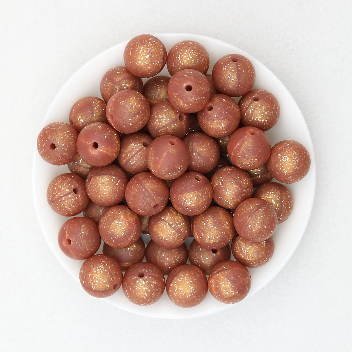 15mm Glitter Silicone Round Beads with 2.5mm Hole 50pcs - Glitter Copper