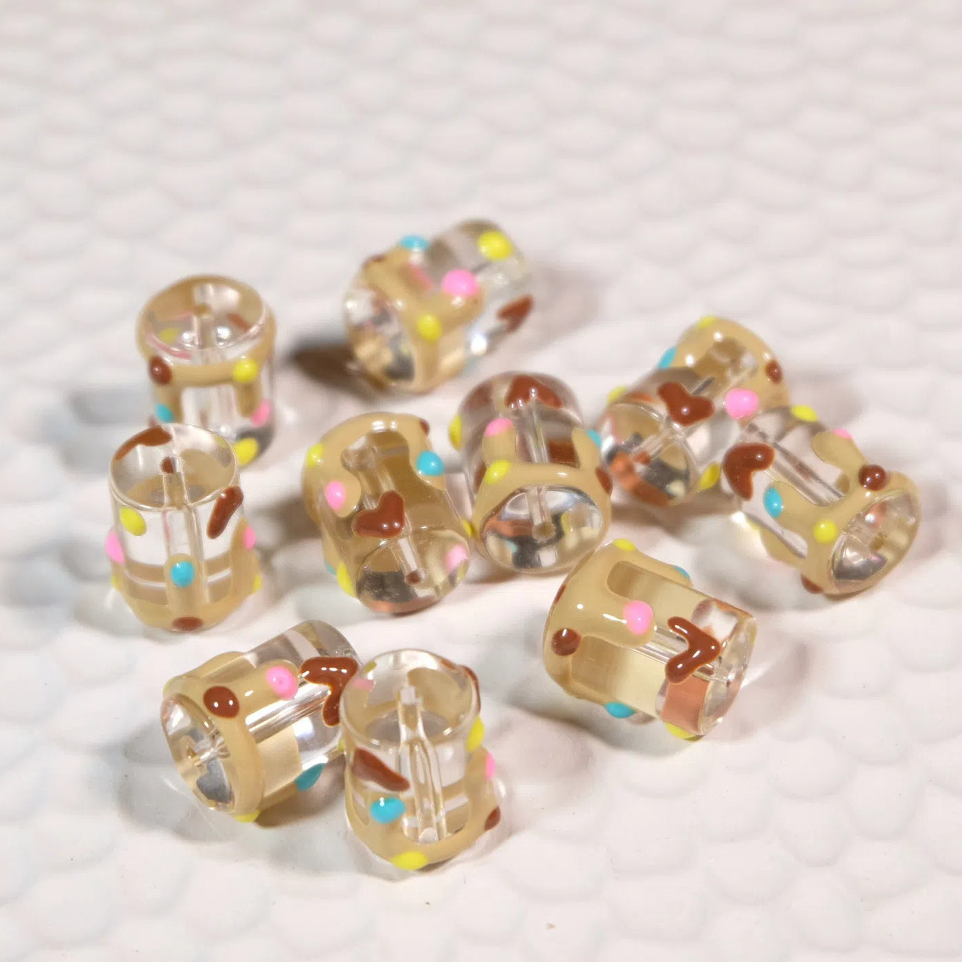 Painted Heart Pattern Cylindrical Glass Beads 11x13mm Hand Painted 10pcs 8