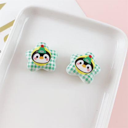 Checkered Star Shaped Acrylic Beads with Penguin Print 20*18mm 20pcs 6