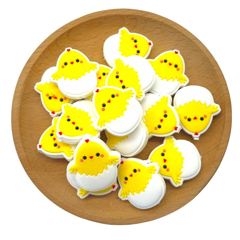 Silicone Focal Beads Easter Chick Bright Yellow Heart Accents 20pcs 2
