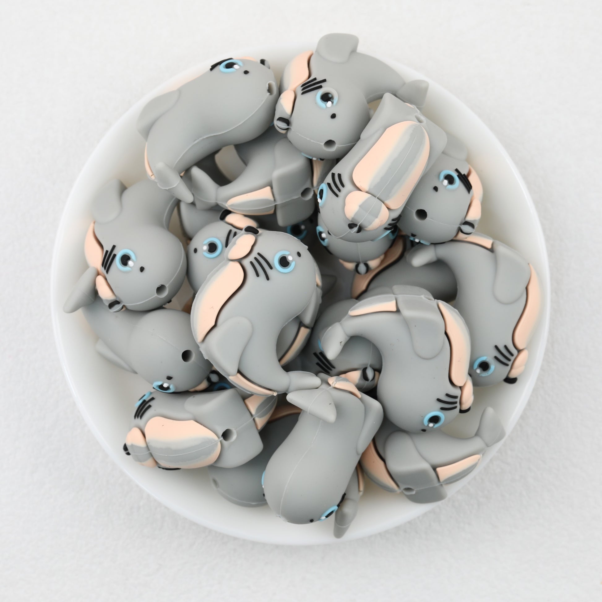 Gray Seal 3D Silicone Focal Beads Cute Seal Shaped 20pcs