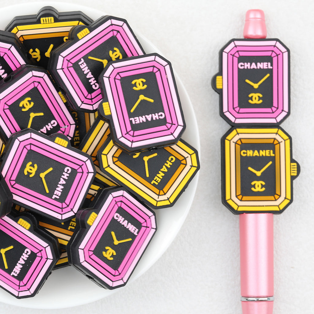 Purple Yellow LV Watch Dial Silicone Focal Beads 20Pcs 
