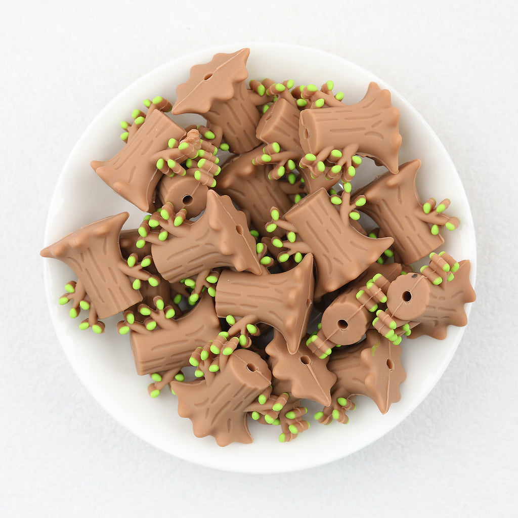  3D Light Brown Tree Stump Silicone Focal Beads 20Pcs 2