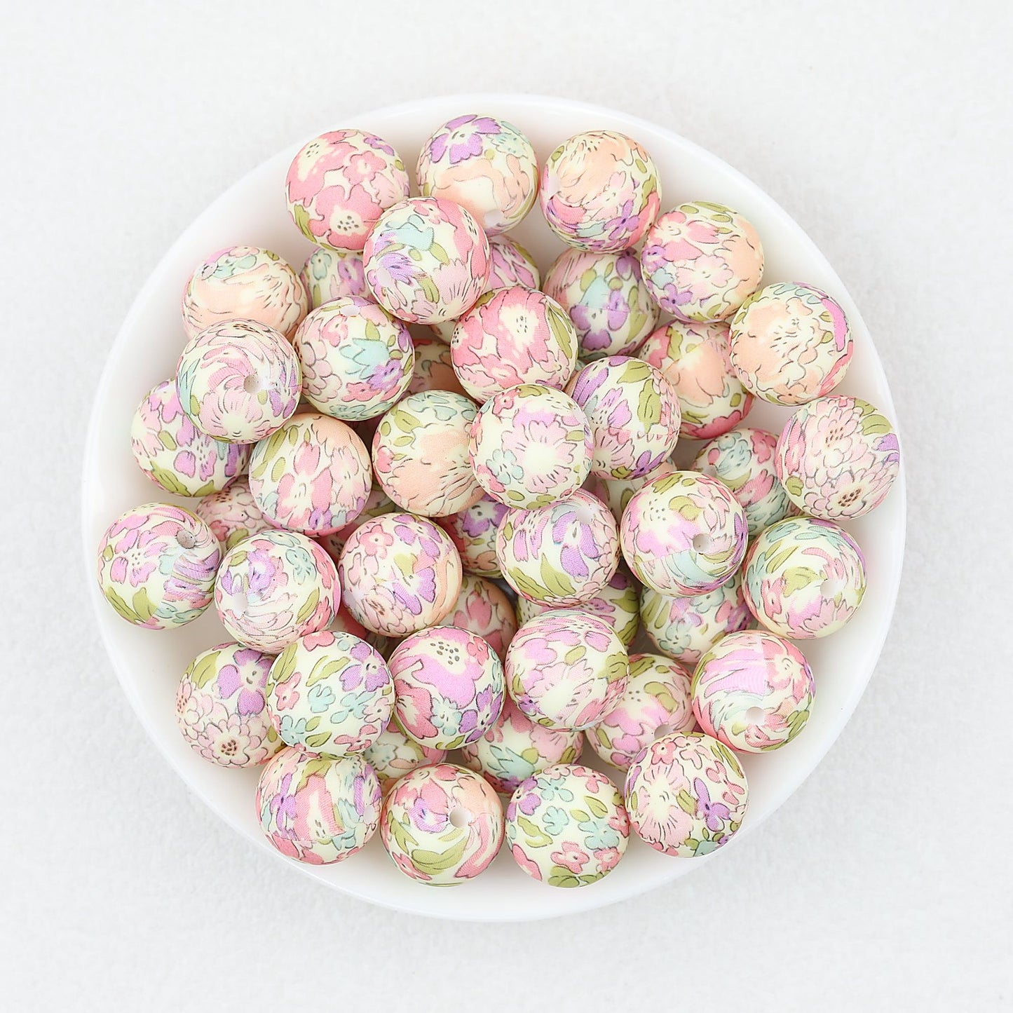 Colorful Floral Pattern 15mm Round Silicone Beads 50pcs - Flower 7