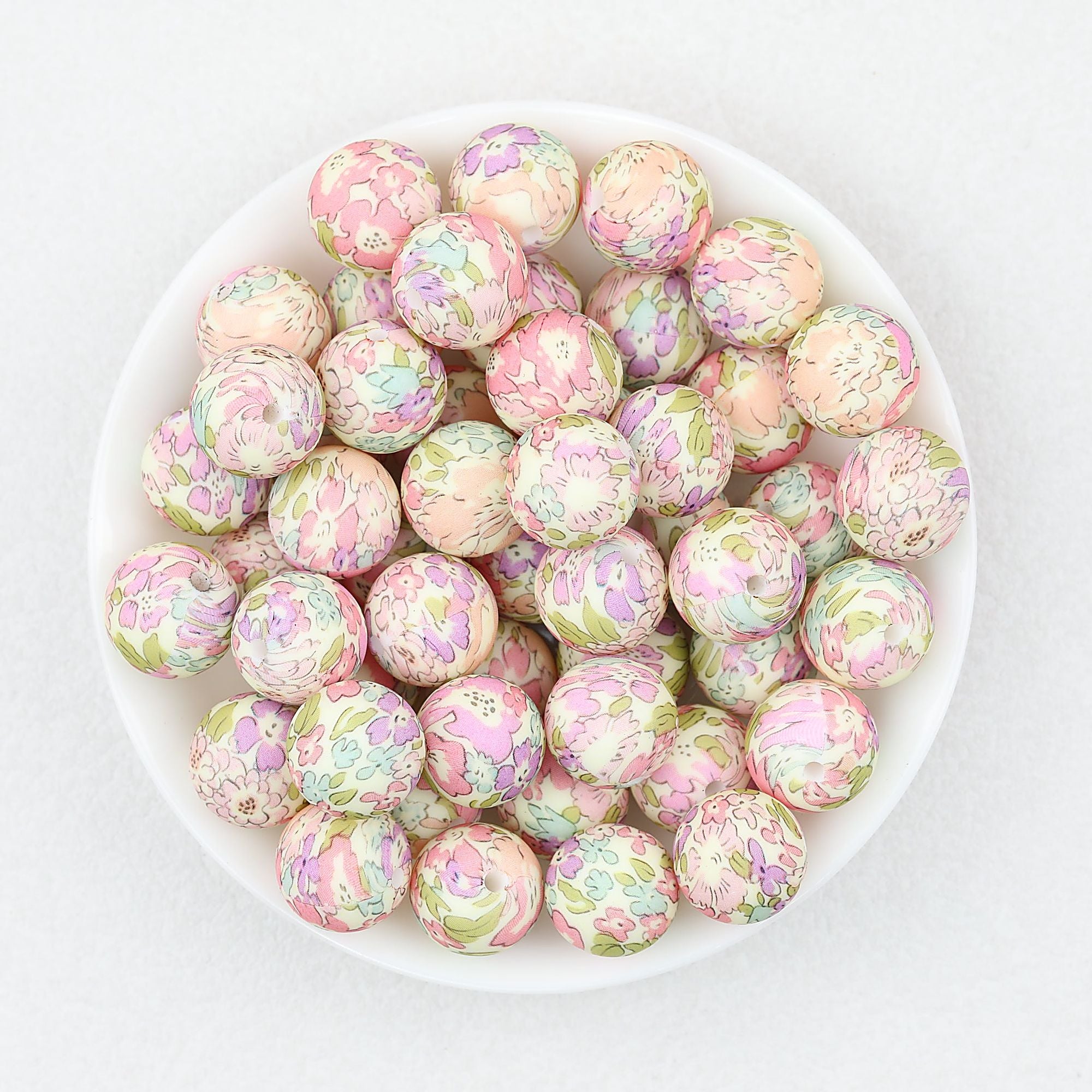 Colorful Floral Pattern 15mm Round Silicone Beads 50pcs - Flower 7
