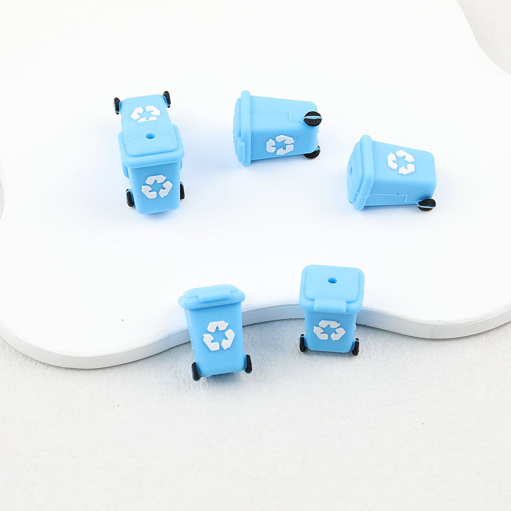 3D Colorful Trash Can Silicone Focal Beads Set 20pcs - Blue