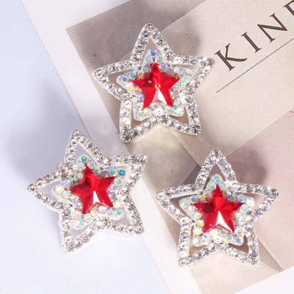 Alloy Double-Sided Five Point Star Beads with Rhinestones 2pcs 4