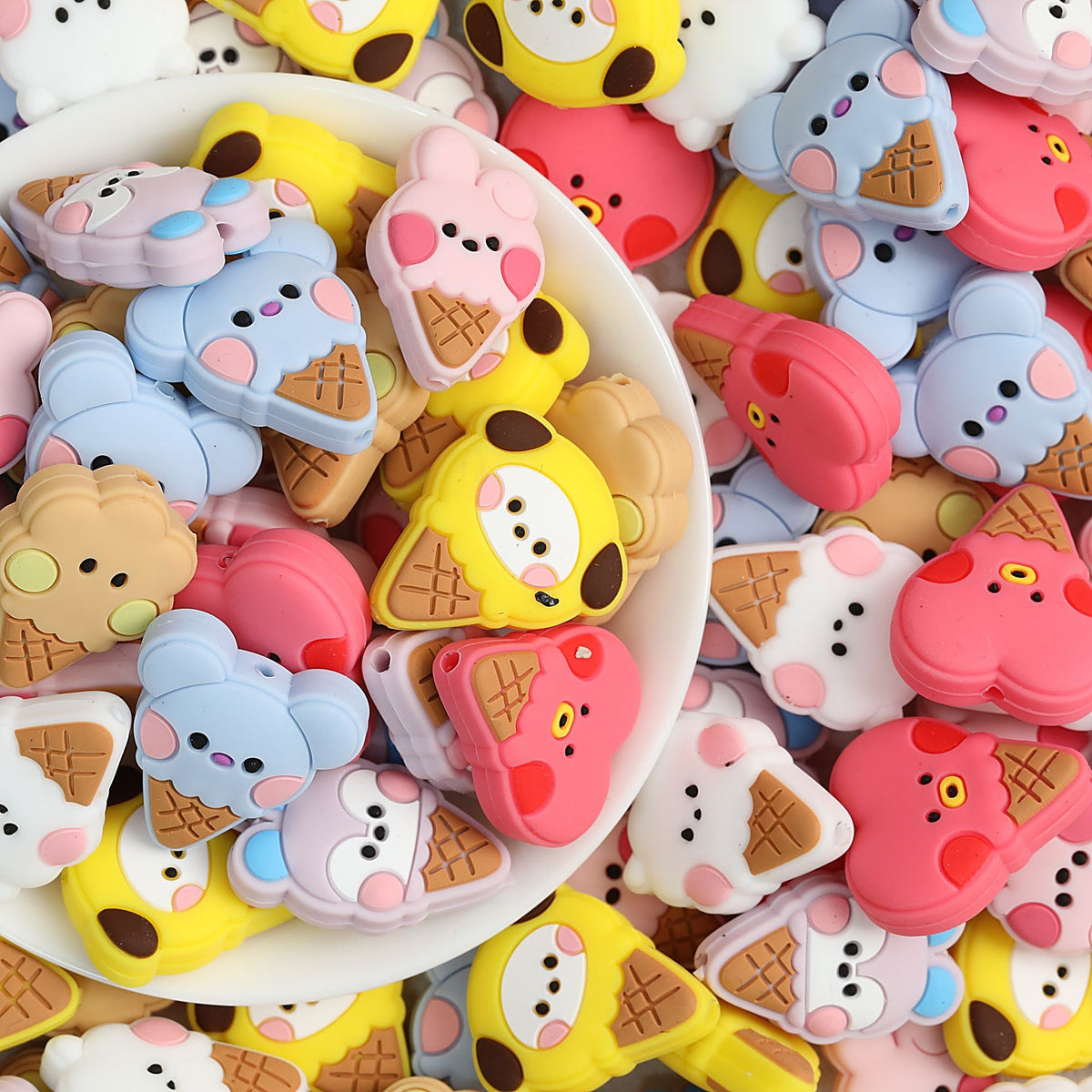 Cute Ice Cream and Animal Silicone Focal Beads 20 pcs