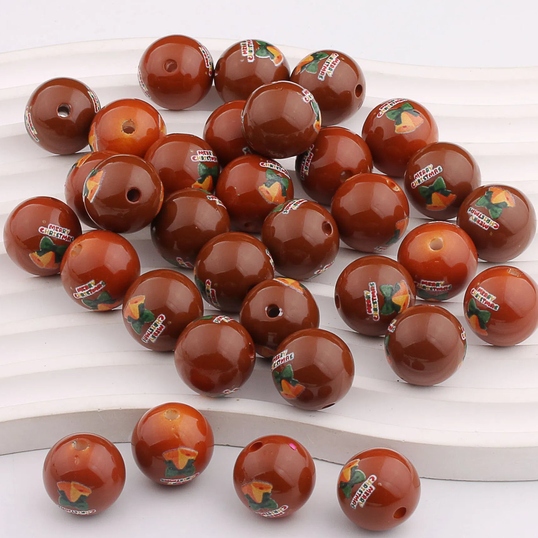 Colorful Christmas Printed Acrylic Beads 16mm Festive Designs 20pcs 9