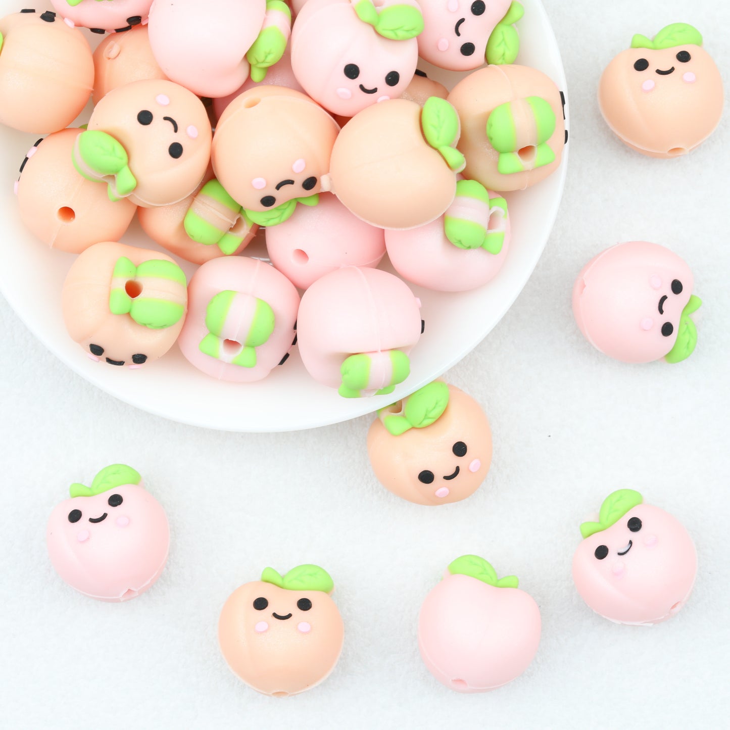 Cute 3D Peach Silicone Focal Beads 20pcs