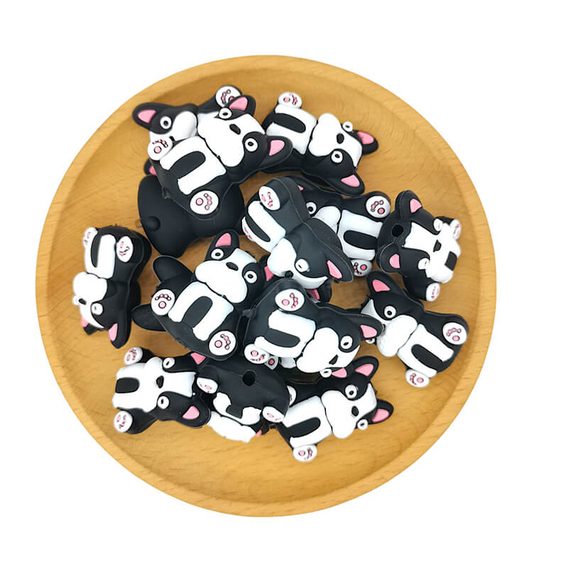 Silicone 3D Focal Beads Dog Pink Ears Sitting 1pcs 2