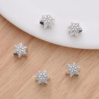Six-Point Snowflake Metal Beads Wholesale, Silver-Tone Leather Cord Spacer Design, 10mm