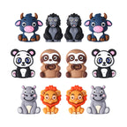 Silicone 3D Focal Beads Animal Panda Lion Sloth Hippopotamus Cow Sitting Pose 20Pcs