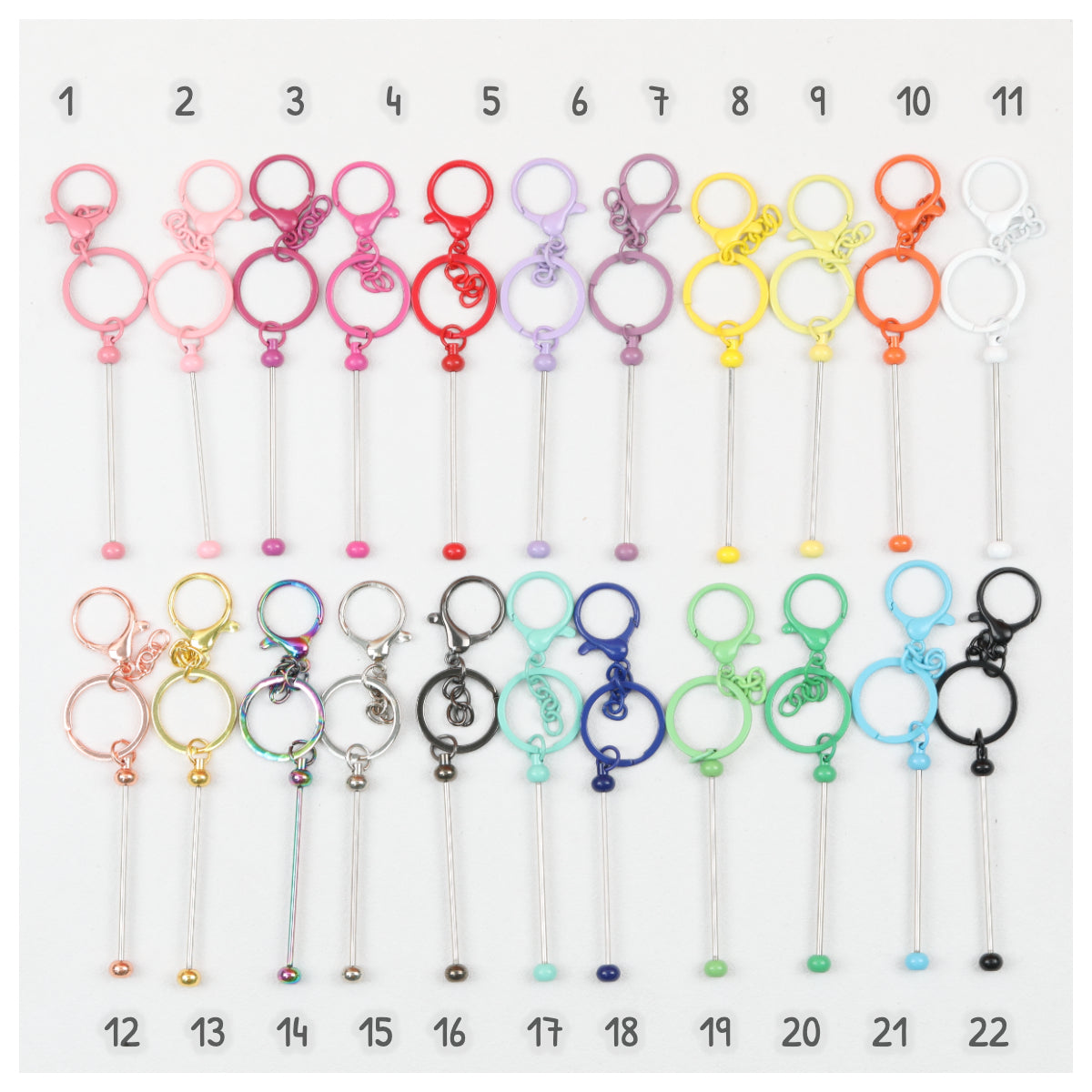Beadable Keychain Bar Metal Slender Shaft Polished Ball Lobster Clasp